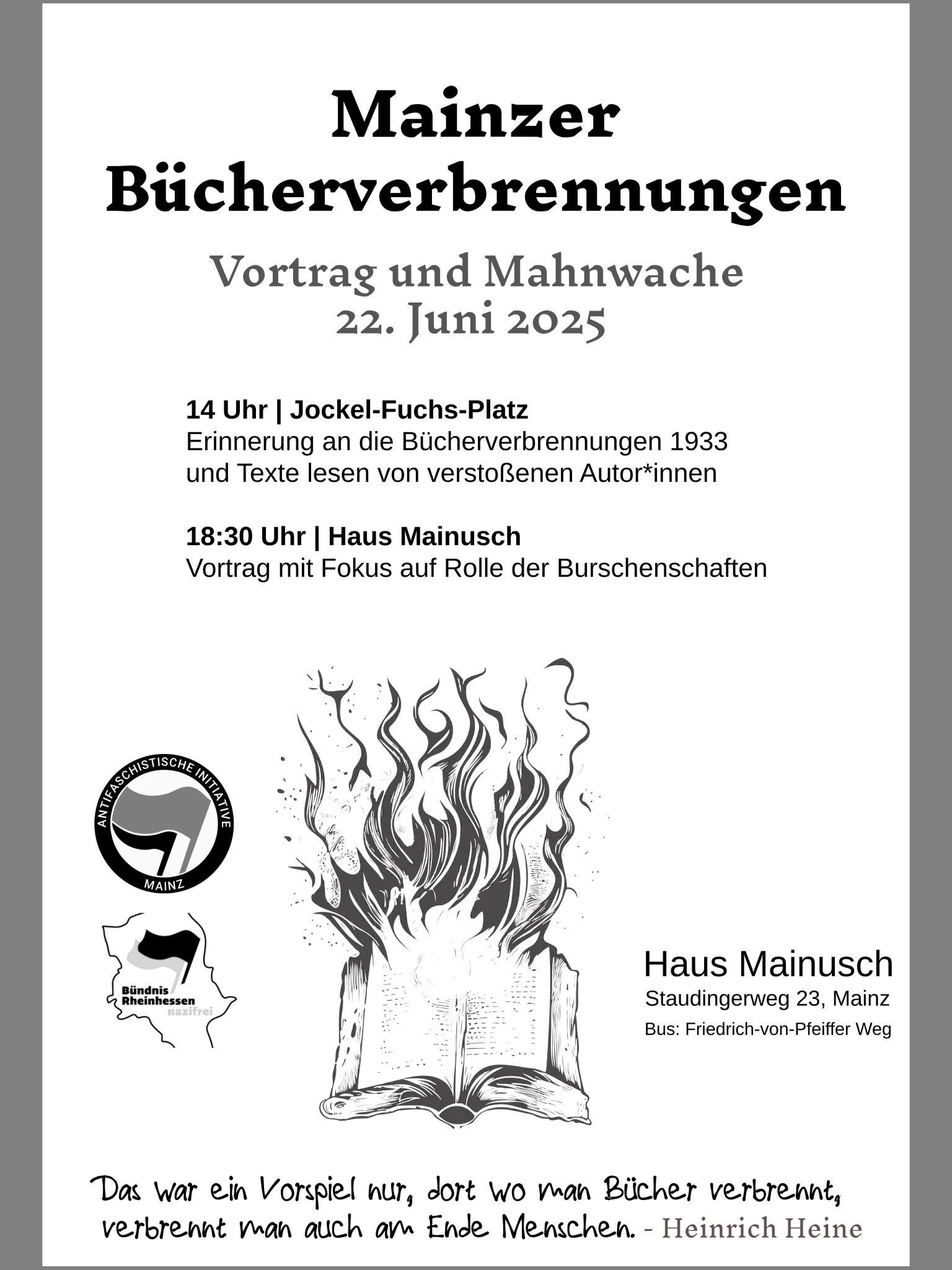 Mainzer Bücherverbrennungen: Vortrag und Mahnwache